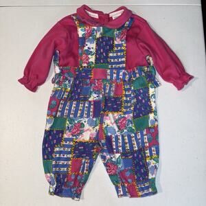 Gerber Vintage Baby Girl Floral Patchwork Print Romper Pink 90s Size 0/6 Months